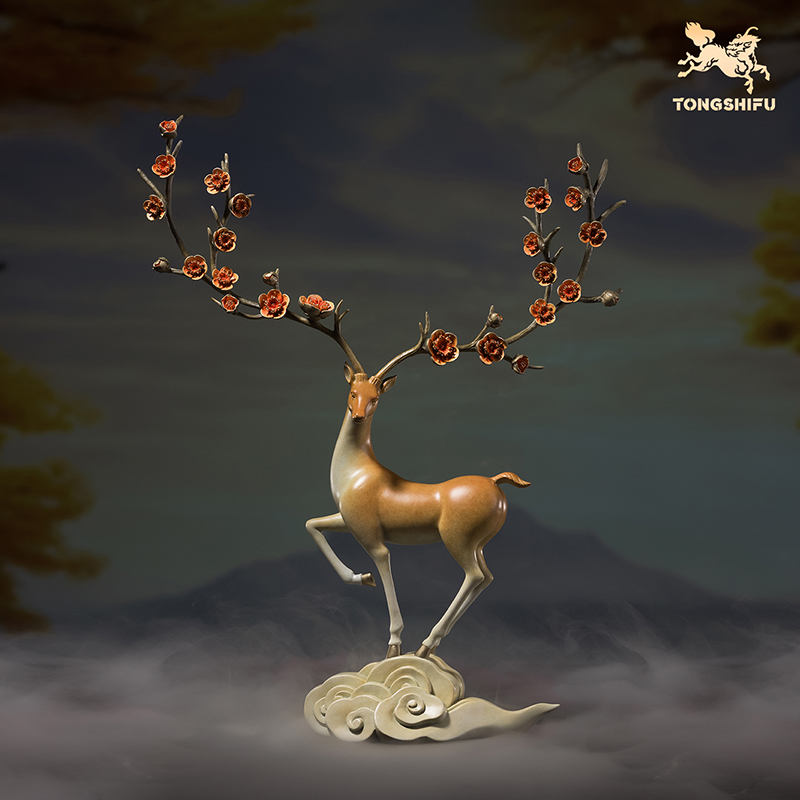 铜师傅《一路繁花》客厅桌面铜鹿摆件 家居装饰工艺品