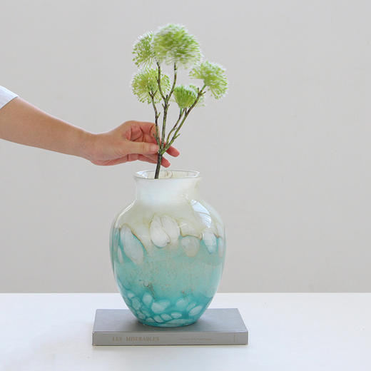 原创新中式绿色肌理玻璃花瓶客厅玄关客厅插花轻奢餐桌设计感摆件 商品图0