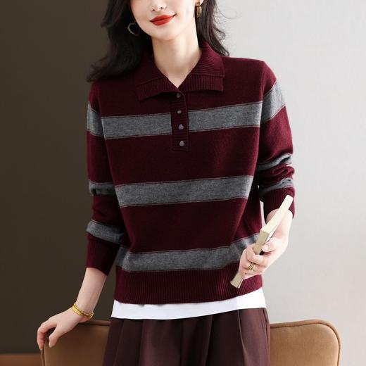 CC 101-15808条纹半高领毛衣纽扣修身显瘦针织衫 商品图2