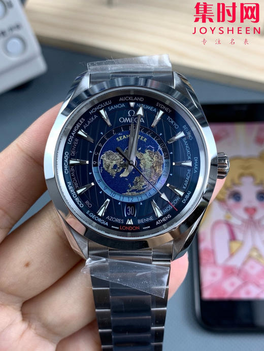 VS欧米茄海马世界时系列 VS海马世界时深海之蓝 蓝海马 海马世界时钢带款 男士腕表 表径43mm Aqua Terra 世界时腕表 商品图3