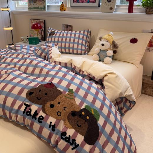 【全棉磨毛】ins风毛巾绣卡通磨毛四件套宿舍儿童床全棉纯棉被套秋冬加厚保暖 商品图8
