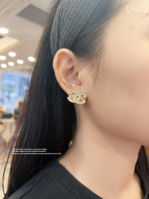 Chanel 双C 金色 珍珠 耳环 商品图2