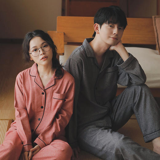 【全棉磨毛】断码特价！无印情侣睡衣女春秋季纯棉磨毛绒布秋冬加厚全棉长袖家居服 商品图2