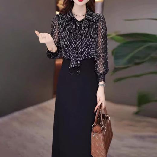 QYM 25MYY2163修身显瘦假两件波点裙POLO领连衣裙 商品图1