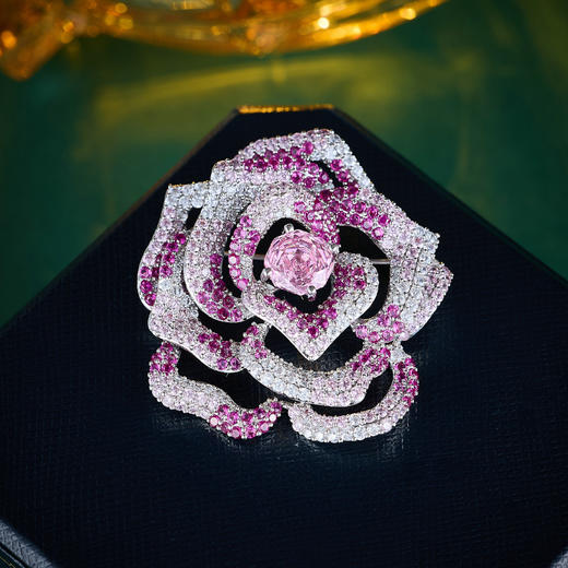 重工奢华彩宝玫瑰花胸针，高级感轻奢山茶花西装大衣胸花配饰别针LY-M-366 商品图0