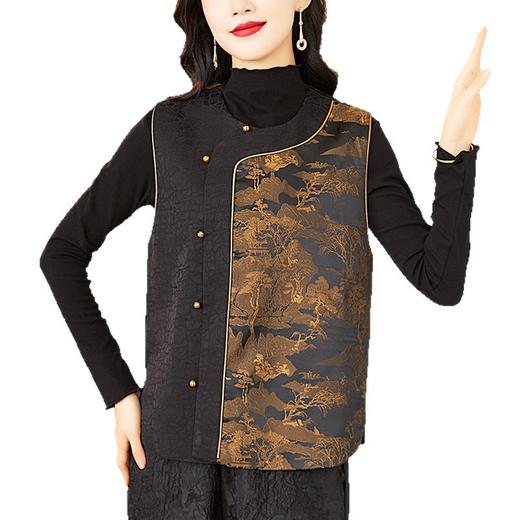 KQLXMZ1265 洋气黑色拼接马甲背心女2025秋季新款高级感国风提花无袖马夹上衣 商品图2