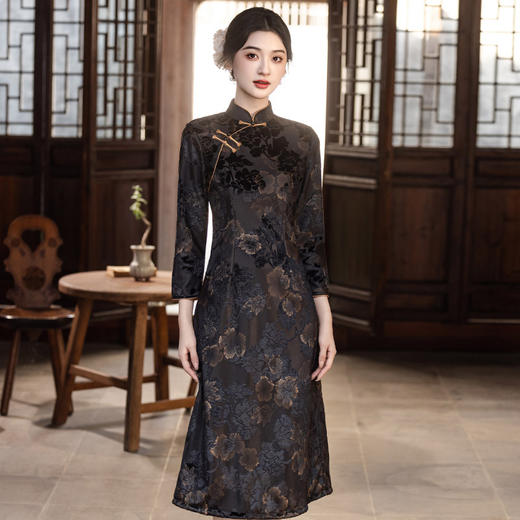 SC22289显瘦妈妈装国风新中式秋季长袖旗袍2025新款女复古收腰连衣裙秋冬 商品图1