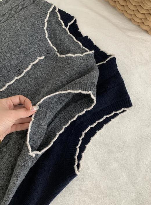 2025温柔复古花边圆领针织马甲！女软糯亲肤绵羊毛毛衣背心秋冬叠穿外套！ 商品图3