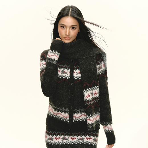 Ariseism 美式复古炭黑色雪饼毛针织套装女秋季新款 商品图0