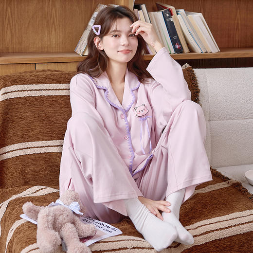 自然醒轻歌针织棉睡衣女士春秋季长袖开衫可外穿高级感休闲宽松家居服套装QH 商品图12