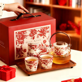 摩登主妇玫瑰提梁泡茶壶套装高颜值结婚新婚礼物2025新款茶水分离玻璃水壶