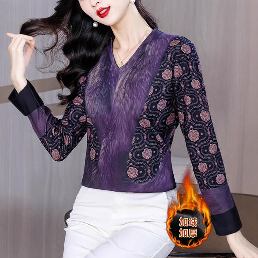 XMZ1267贵妇人妈妈一体双面绒打底衫2025秋冬新款遮肚子显瘦加绒加厚小衫 商品图1