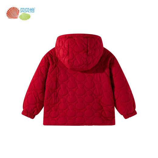 贝贝怡冬季新款男女童校服神器防风保暖喜庆大红连帽棉服外套ZB4ES036 商品图4