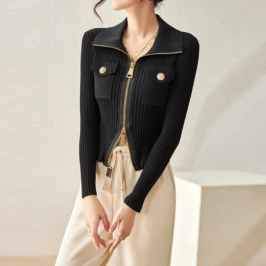 「高货wl」全新升级【铂金会员220/天猫299/差价79】(03750)洛诗琳气质双头拉链开衫2025秋冬小香风弹力短款针织外套 商品图1