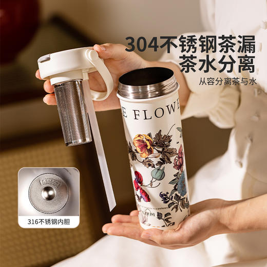摩登主妇复古花卉吸管保温杯女生高颜值2025新款不锈钢杯子大容量保冷水杯 商品图3