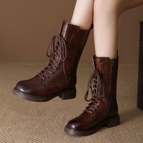 FR 85663骑士靴复古英伦风粗跟马丁靴