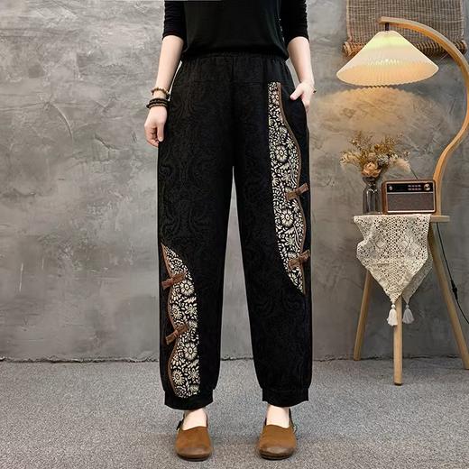 黑色棉麻哈伦裤女加绒裤子2025冬季款百搭宽松休闲裤保暖长裤厚实 商品图6