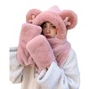 【新品！保暖3合1】小熊帽子围巾手套三件套 秋冬季保暖毛绒加厚仿兔毛可爱米奇护耳帽 商品缩略图4