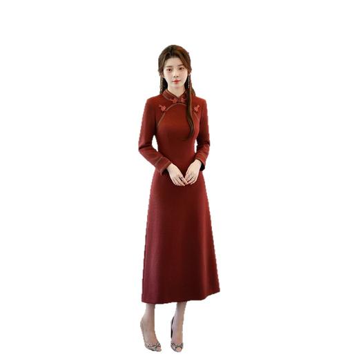 SKY 211109时尚改良新中式毛呢大摆裙大码旗袍裙 商品图4