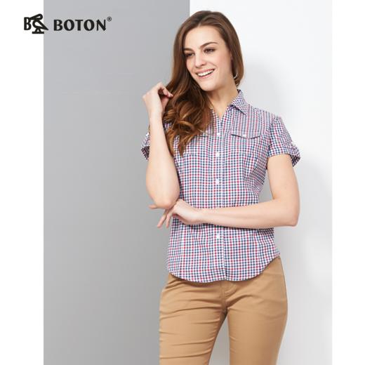 【第2件半价！尾货清仓不退换】波顿红蓝小格子短袖衬衫女式夏装全棉LS715214 商品图1