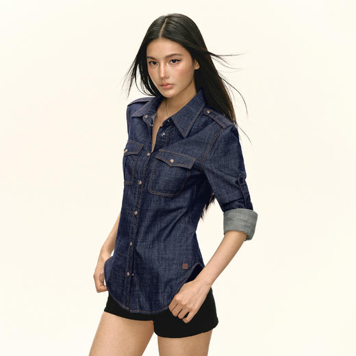 Ariseism 美式复古长袖牛仔衬衫女秋季新款上衣 商品图0