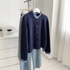 2025秋冬学院风拼接格子假两件针织开衫！女款显白复古藏青色毛衣外套！ 商品缩略图1