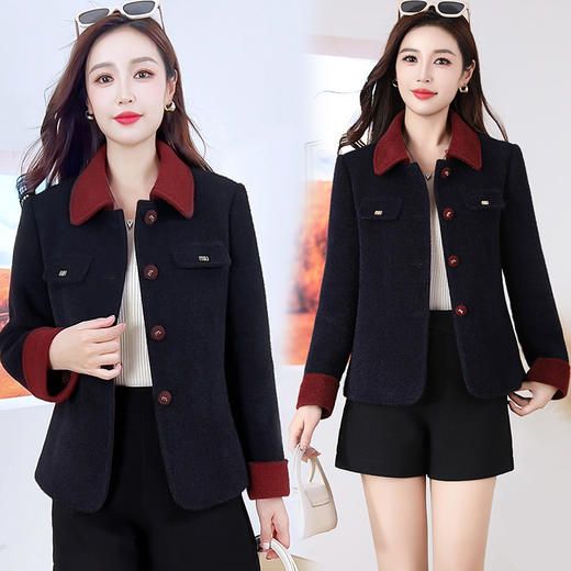 QYMLRX-L2553-Y羊毛呢外套女装短款2025年秋冬季新款翻领单排扣厚款呢子上衣 商品图3