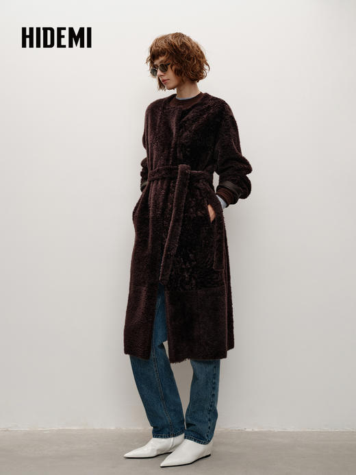 HIDEMI 大秀款进口拉贡胎羔羊定染长款皮毛一体大衣 商品图7