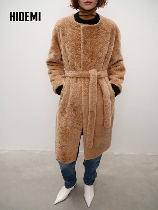 HIDEMI 大秀款进口拉贡胎羔羊定染长款皮毛一体大衣 商品图9