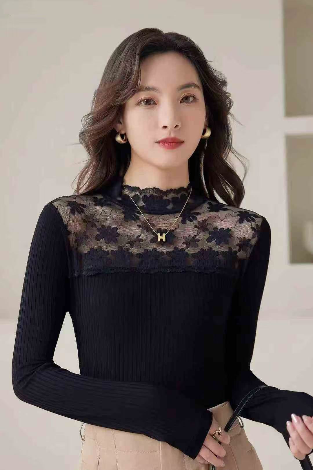 热奶肌底衣蕾丝小衫立领高弹舒适内穿外搭自带气质款16685101