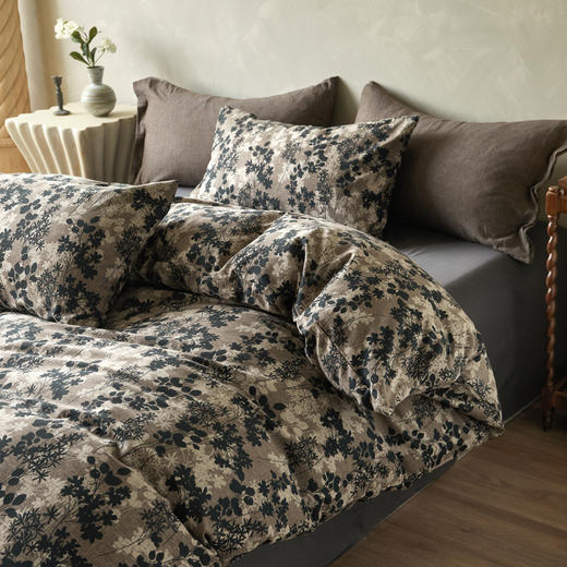 【全棉磨毛】复古田园风秋冬季加厚保暖全棉磨毛四件套纯棉 被套床单床上用品 商品图0