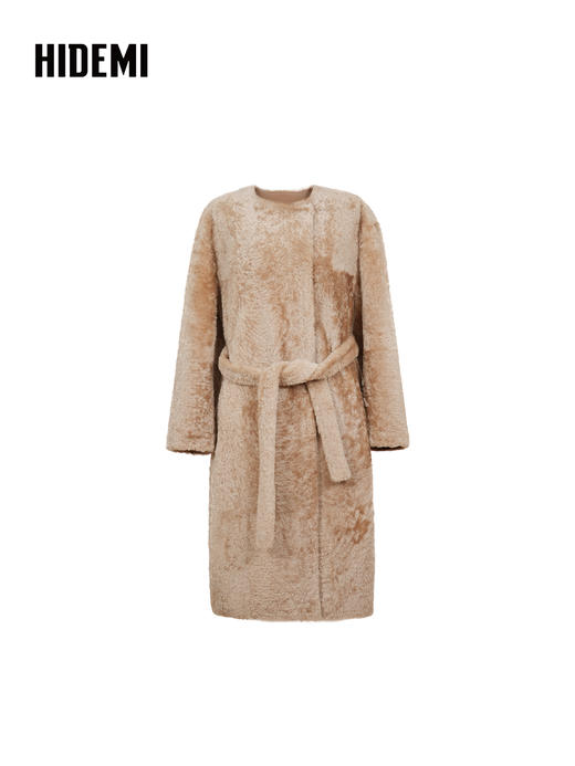 HIDEMI 大秀款进口拉贡胎羔羊定染长款皮毛一体大衣 商品图13