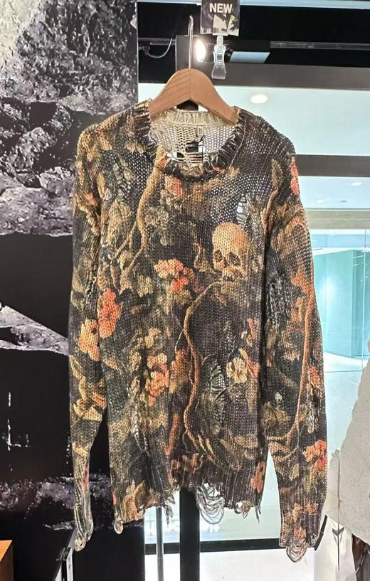 中性款做旧满印破洞针织衫 商品图0