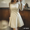 马登夏杏色压褶立裁吊带背心连衣裙法式收腰一字领显锁骨A字裙女 商品缩略图0