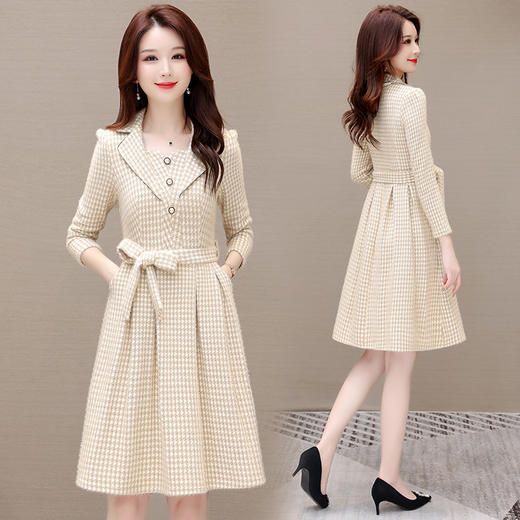 QYMYJ-23002-Y新款仿貂绒连衣裙秋冬季新款厚款腰带收腰中长款百褶裙时尚A字裙 商品图2