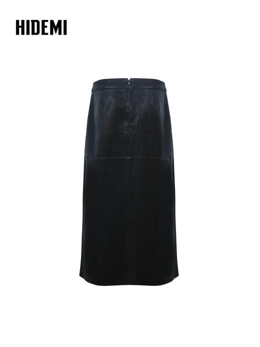 HIDEMI 环保皮蛋白皮复古磨砂感H型半身裙 黑色 商品图4