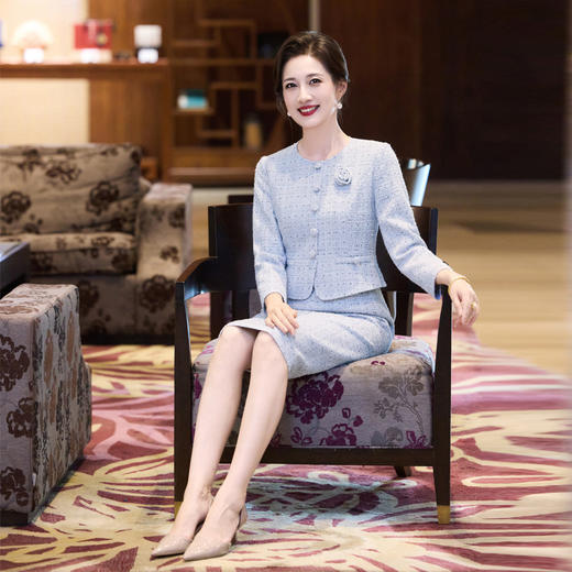 TQ 1218小香风荷叶边妈妈连衣裙 商品图3