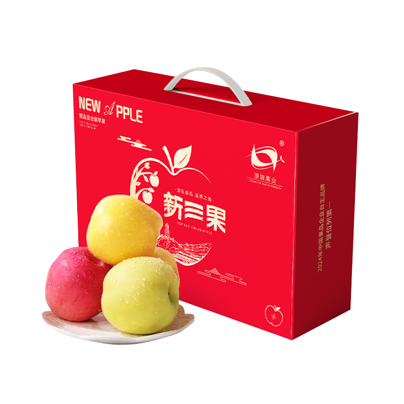 【三色苹果】新鲜陕西洛川苹果水果 新三果12枚便捷手提礼盒装 秦脆+维纳斯黄金+瑞雪苹果三拼组合