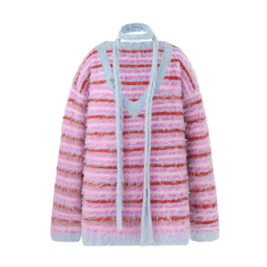 BJHG不计后果 V领条纹毛衣女秋冬季韩系慵懒高级感针织衫毛衣外套 商品图3