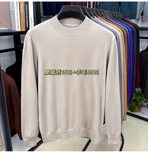 【自在羊毛衫】桑蚕丝15%绵羊毛85%半高领长袖男士毛衣男装针织打底衫毛T 商品图3