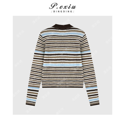 04-4潘依绣丁丁宠粉马海毛羊毛彩虹条纹翻领双拉链针织衫 Ss056 商品图1