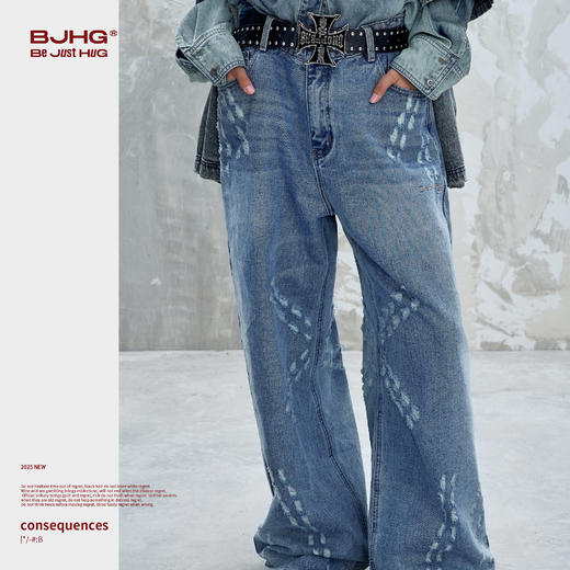 BJHG不计后果复古牛仔裤男女款秋季美式街头水洗阔腿直筒休闲裤子 商品图1