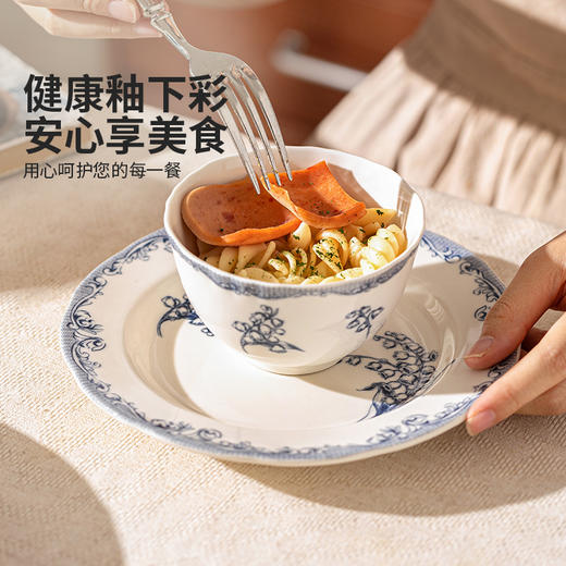 摩登主妇复古法式铃兰釉下彩餐具饭碗家用高颜值陶瓷盘子法式碗具汤碗 商品图2