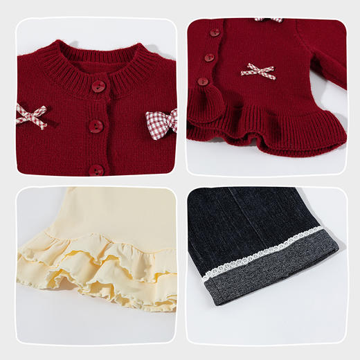 贝贝怡【甜心三件套】春秋新款女童针织开衫T恤休闲仿牛仔阔腿裤三件套ZB3ET070 商品图7