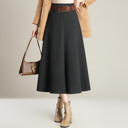 PH-1796羊毛呢半身裙女2025新款秋冬季大摆裙高腰显瘦a字裙显瘦伞裙 商品图0