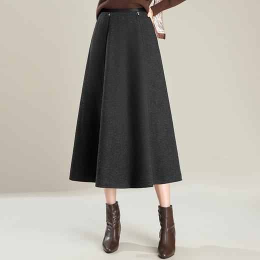 PH-1797羊绒呢半身裙女中长款高腰显瘦a字裙2025秋冬新款遮胯大摆裙 商品图1