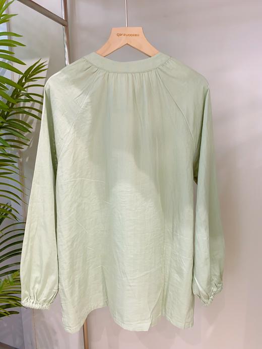 松植屋女士圆领水洗全棉长袖长裤套装春秋女款简约纯色双层纱布睡衣 商品图3