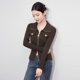 「高货wl」全新升级【铂金会员220/天猫299/差价79】(03750)洛诗琳气质双头拉链开衫2025秋冬小香风弹力短款针织外套