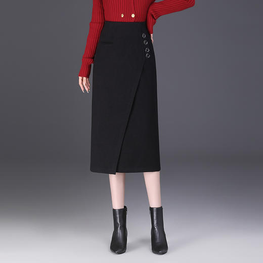 WM-68110-L时尚毛呢不规则包臀半身裙女2025秋冬新款a字裙一步休闲中长裙 商品图0
