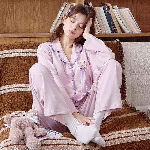 自然醒轻歌针织棉睡衣女士春秋季长袖开衫可外穿高级感休闲宽松家居服套装QH 商品图11